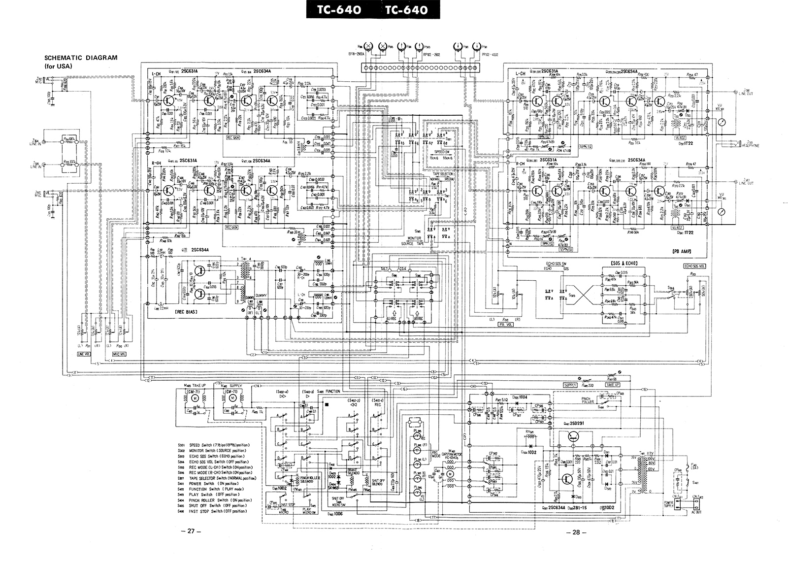 Schematic diagram of Bill's reel-to-reel tape machine – the Sony TC-640